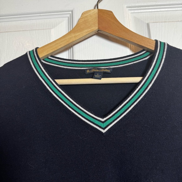 Brooks Brothers Navy Green V-Neck Sweater Pullover Athletic Stripe Size Large - Picture 3 of 11
